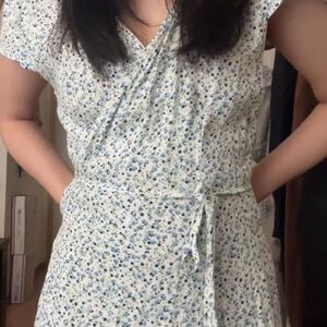 white and light blue floral wrap brandy melville robbie dress